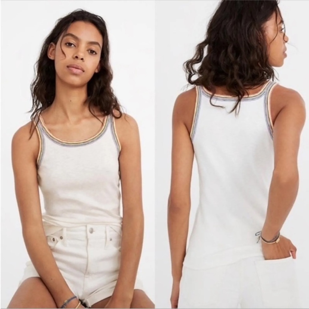 MADEWELL Pride Rainbow Trim White Tank Top Size Medium
